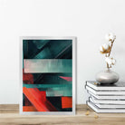 Painting of Abstract Shapes Art Print Teal and Red No 3