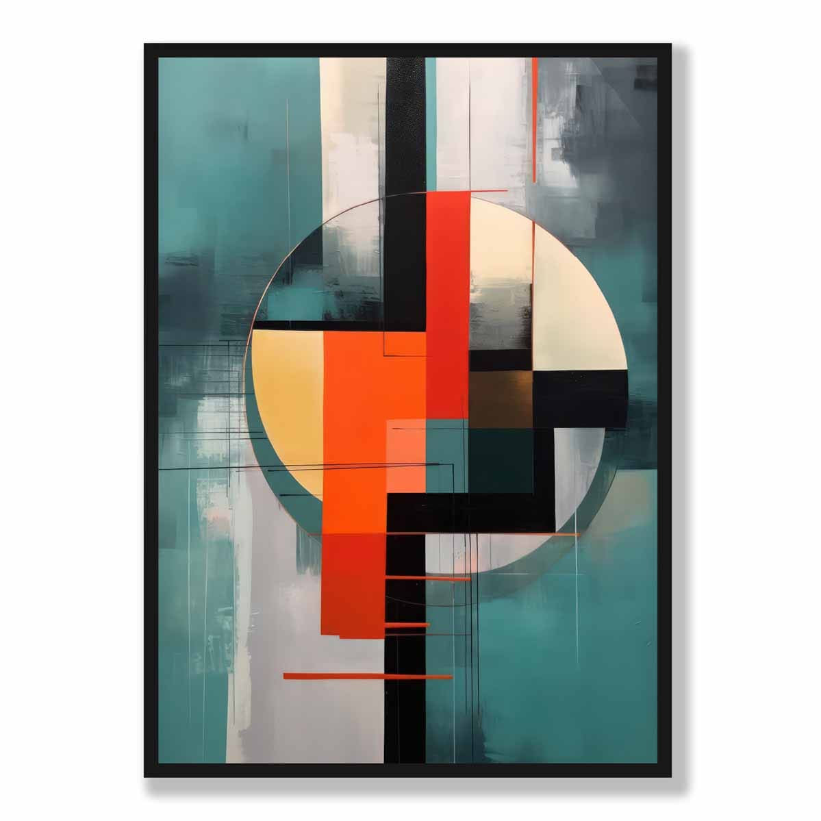 Abstract Shapes Art Print Teal Red and Grey No 1