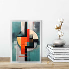 Abstract Shapes Art Print Teal Red and Grey No 1