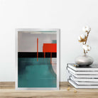 Abstract Shapes Art Print Teal Red and Grey No 2