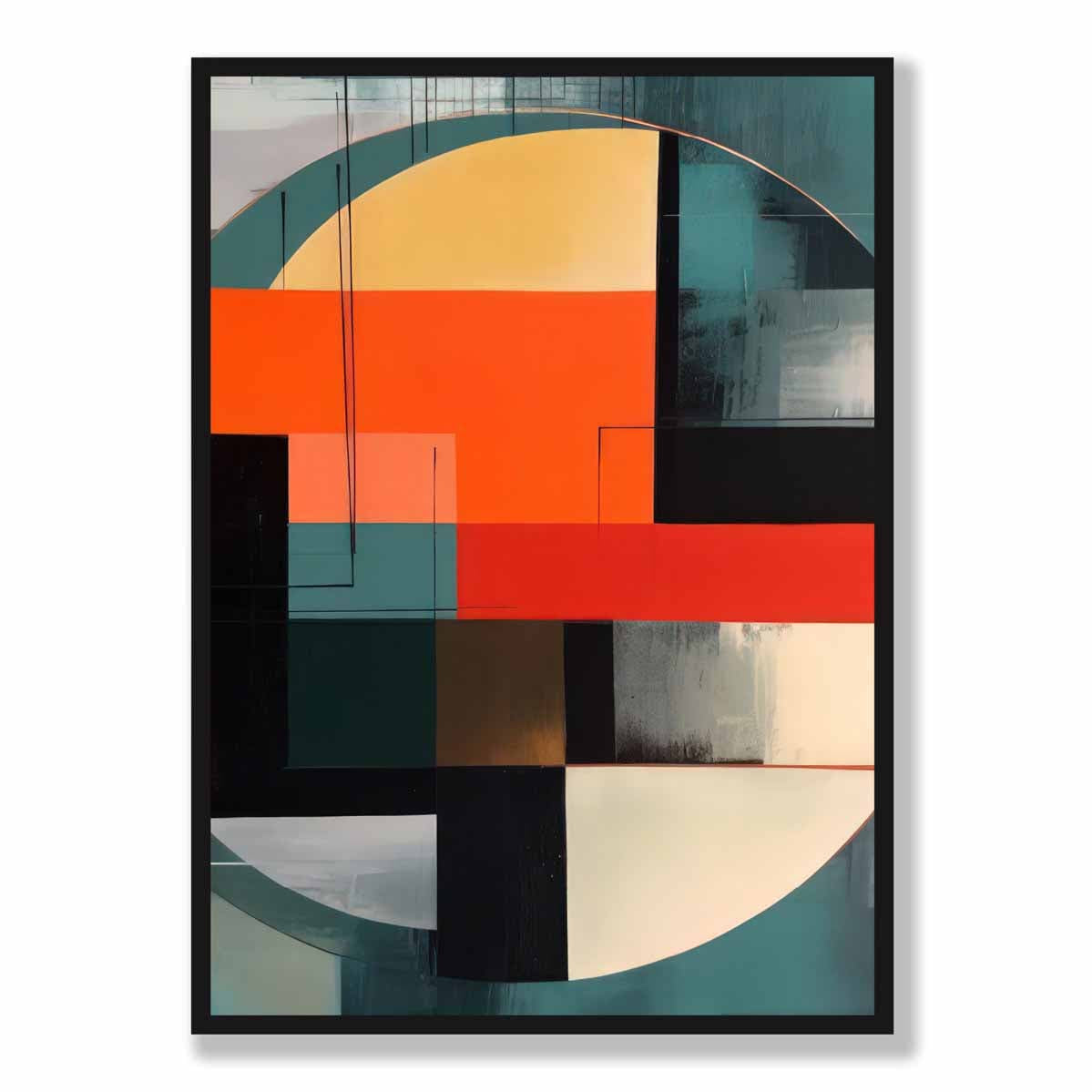 Abstract Shapes Art Print Teal Red and Grey No 3