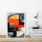 Abstract Shapes Art Print Teal Red and Grey No 3