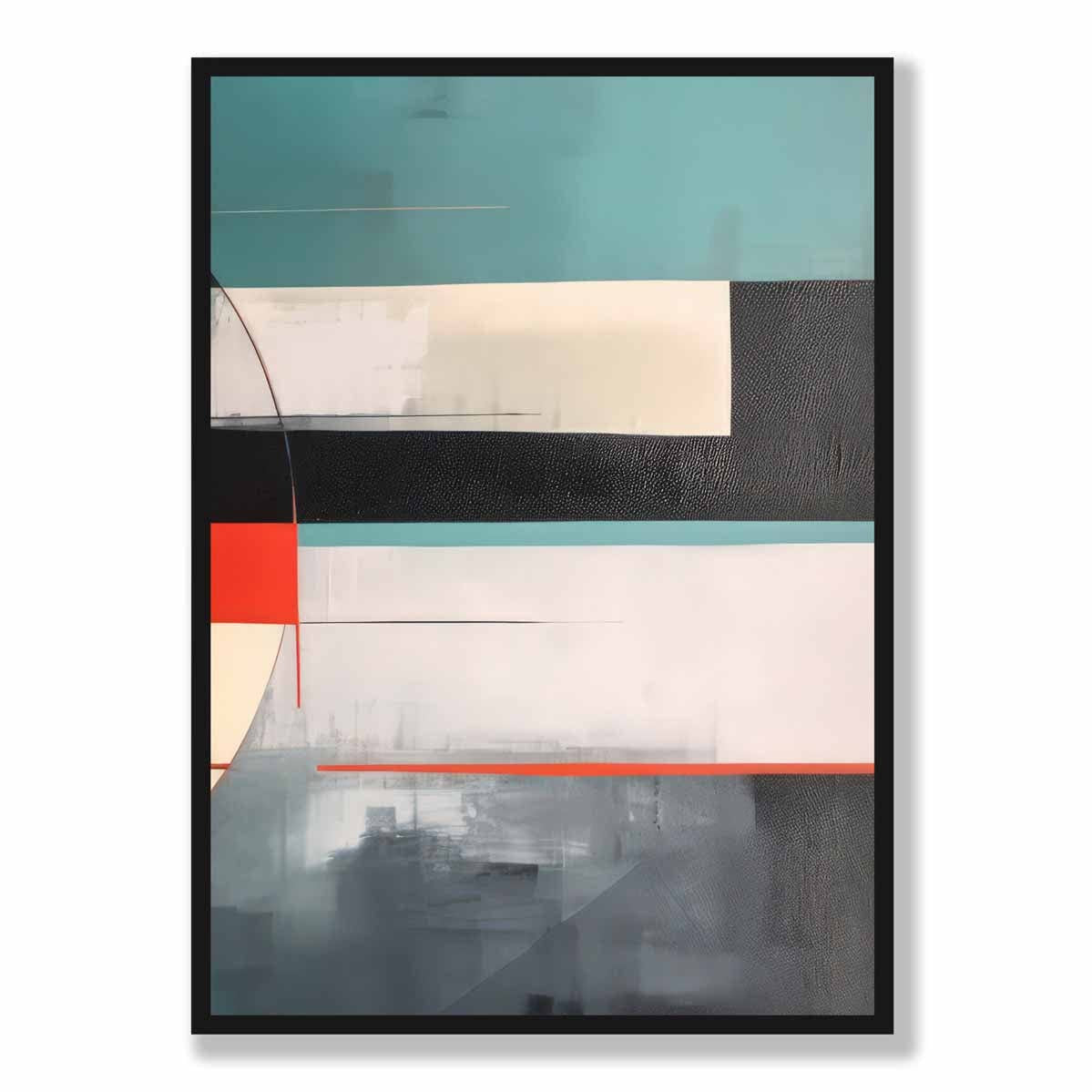 Abstract Shapes Art Print Teal Red and Grey No 4