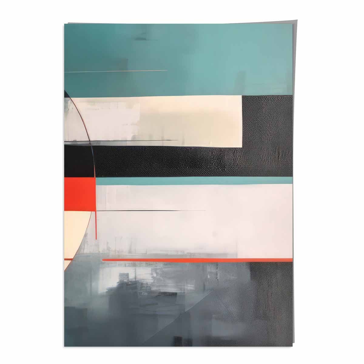 Abstract Shapes Art Print Teal Red and Grey No 4