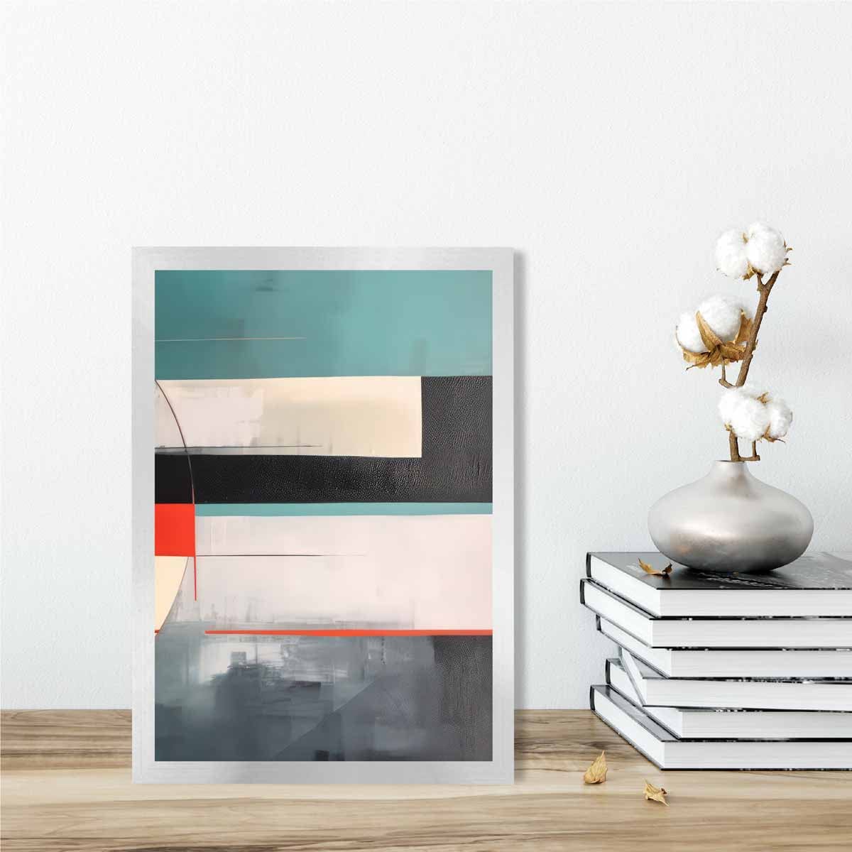 Abstract Shapes Art Print Teal Red and Grey No 4