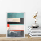 Abstract Shapes Art Print Teal Red and Grey No 4