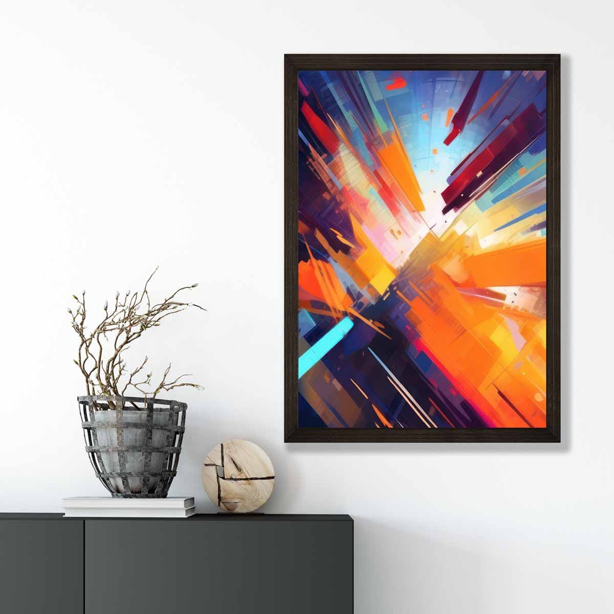 Abstract Shapes Art Print Blue Orange and Red No 3