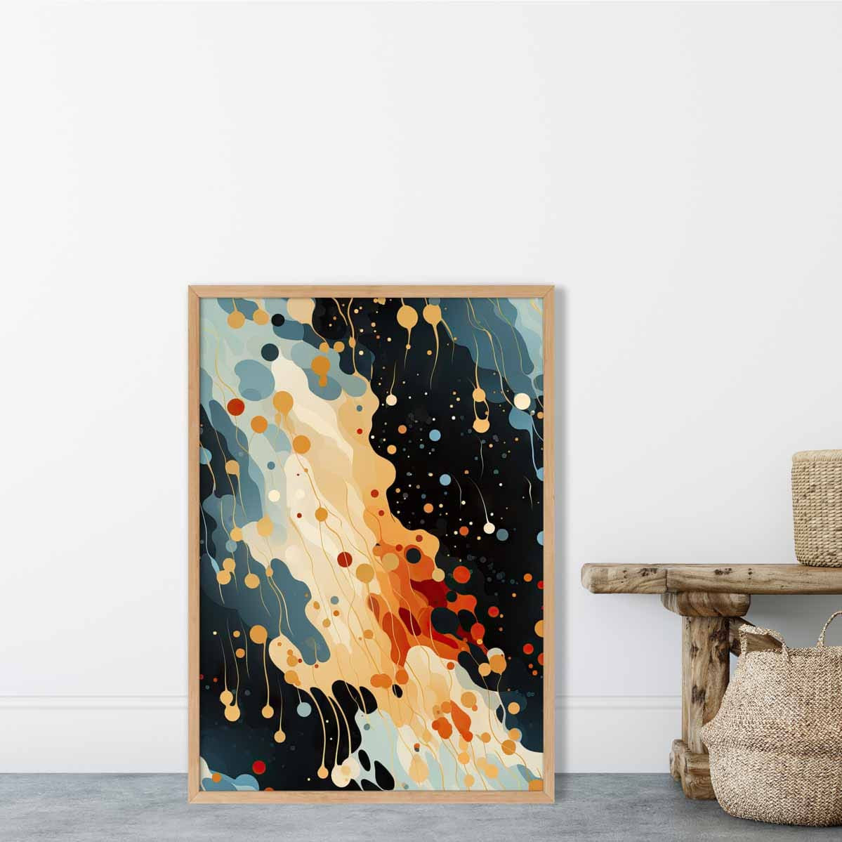 Abstract Fluid Art Print Blue Orange and Red No 1