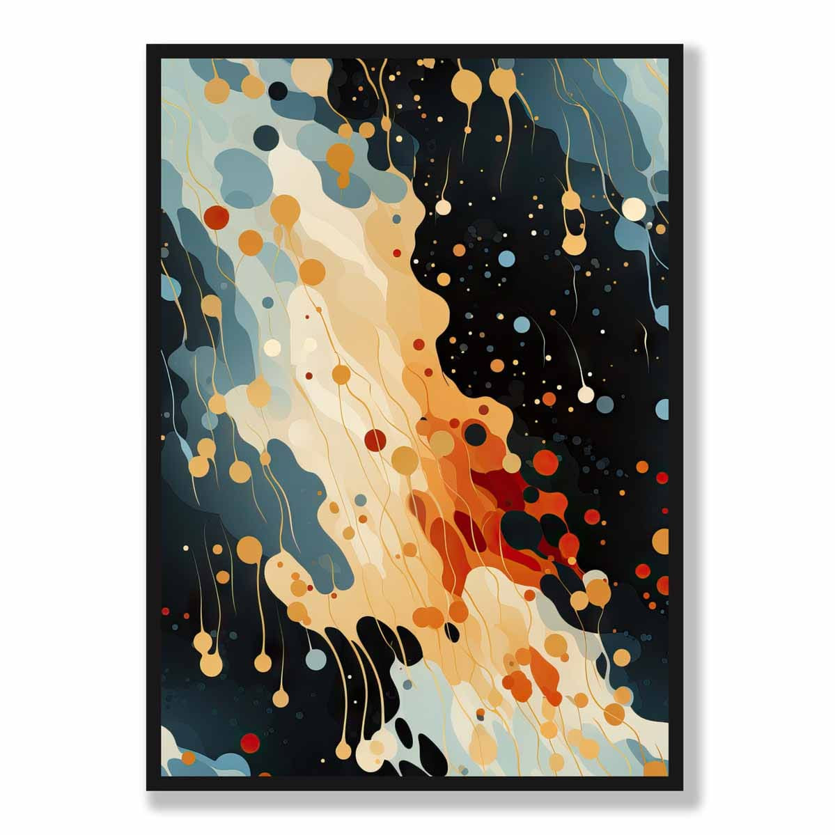 Abstract Fluid Art Print Blue Orange and Red No 1