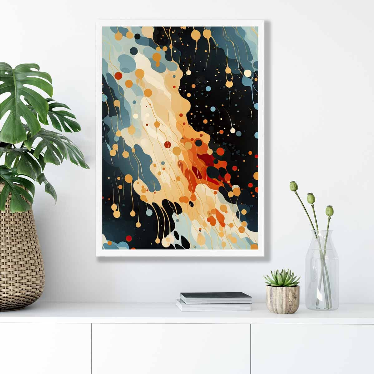 Abstract Fluid Art Print Blue Orange and Red No 1