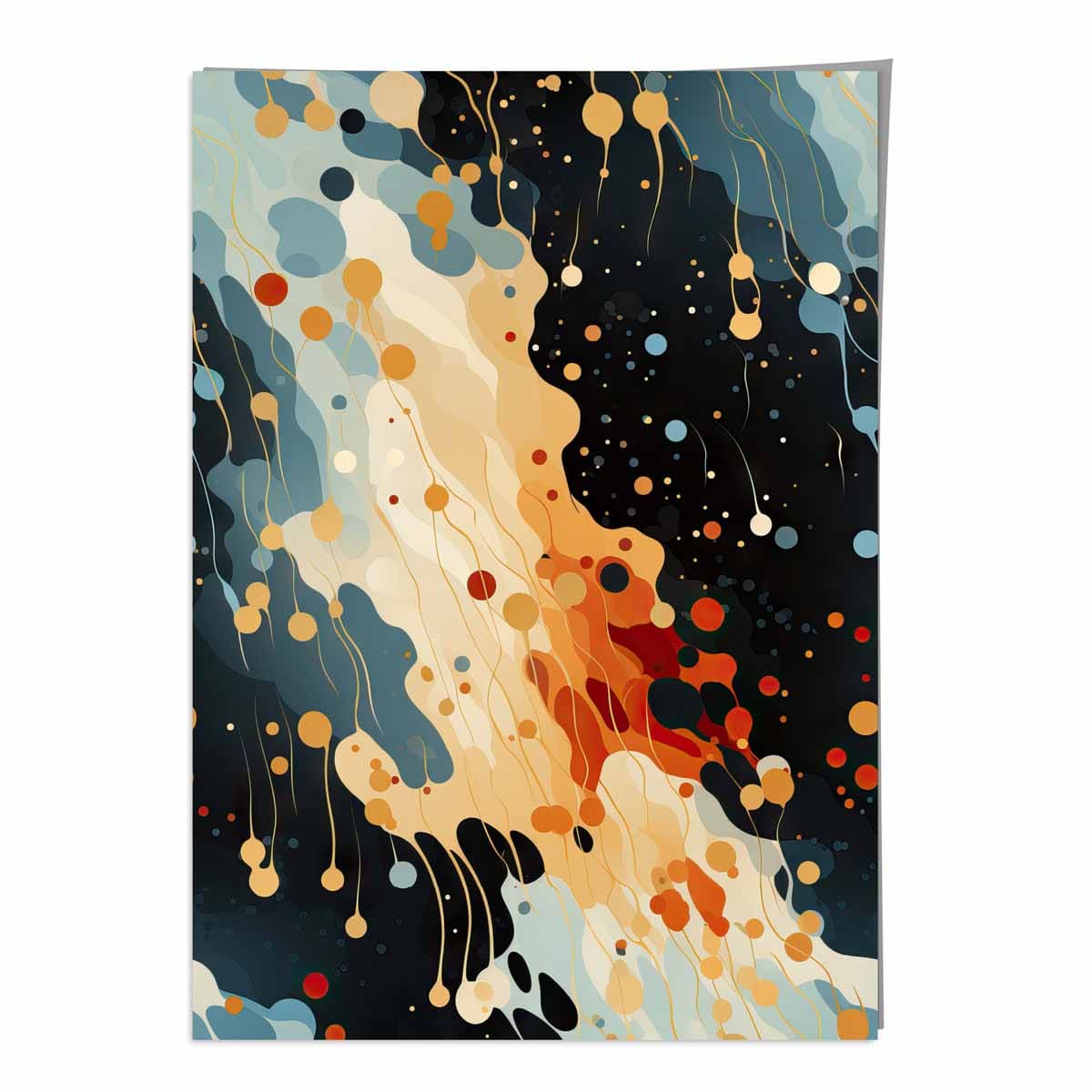 Abstract Fluid Art Print Blue Orange and Red No 1