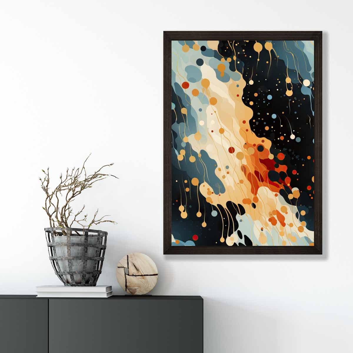 Abstract Fluid Art Print Blue Orange and Red No 1