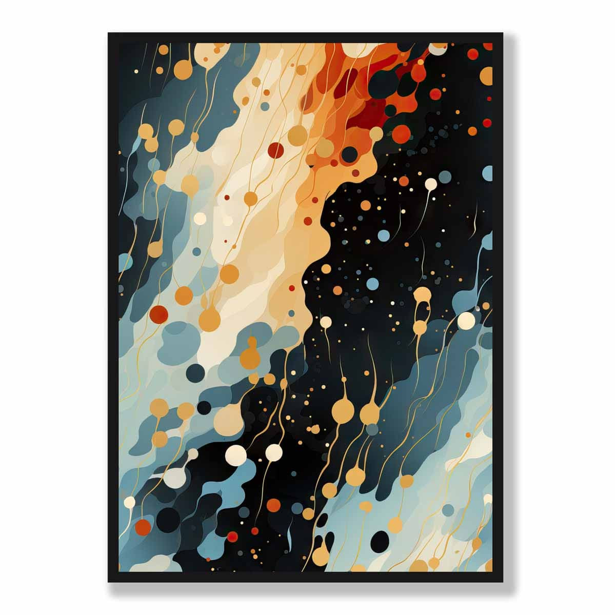 Abstract Fluid Art Print Blue Orange and Red No 2