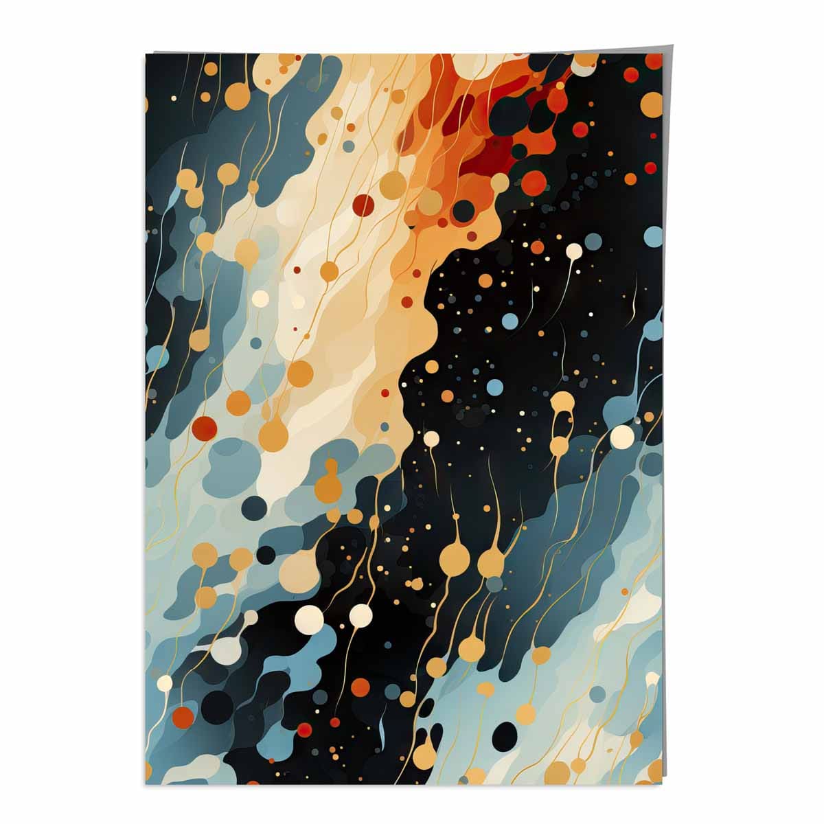 Abstract Fluid Art Print Blue Orange and Red No 2