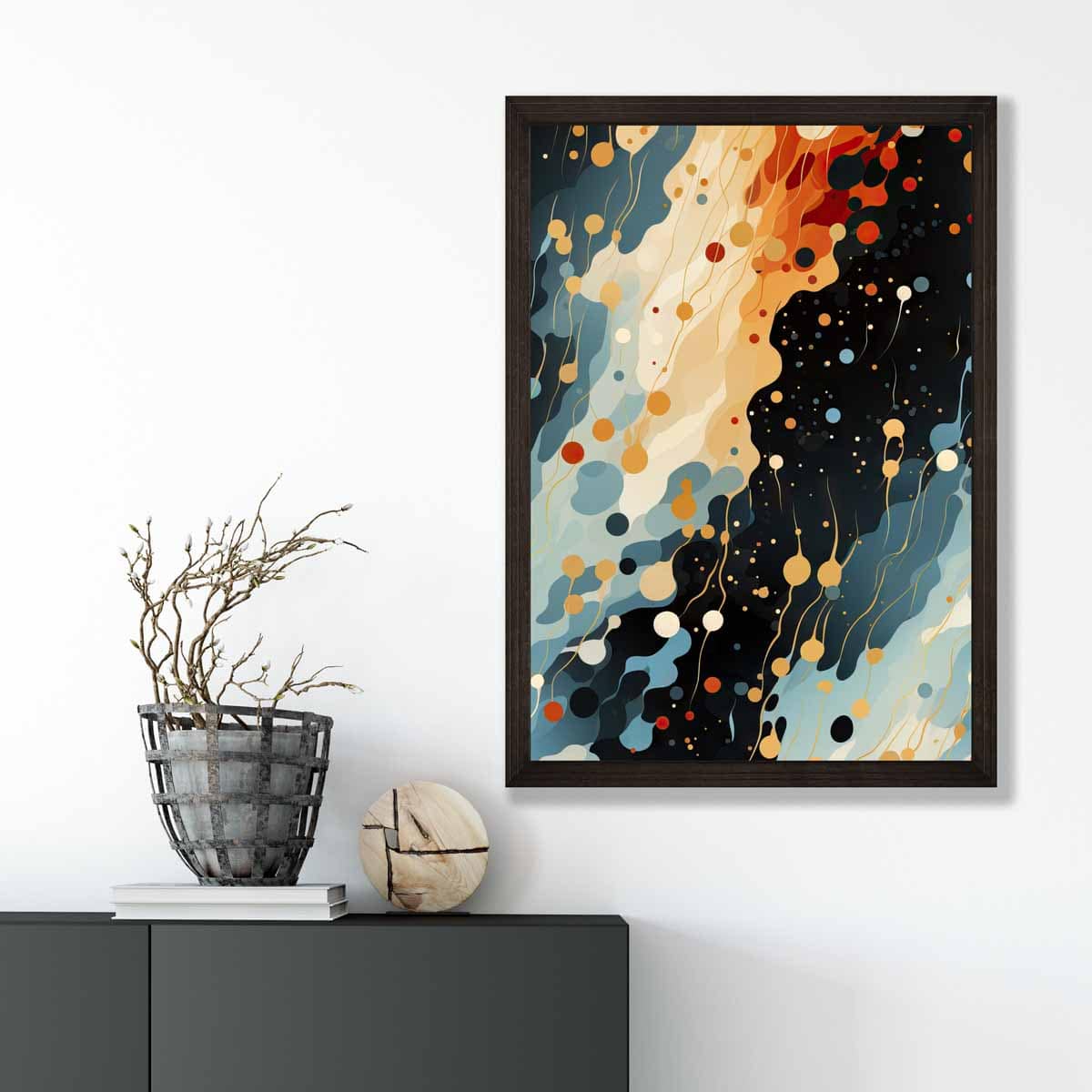 Abstract Fluid Art Print Blue Orange and Red No 2