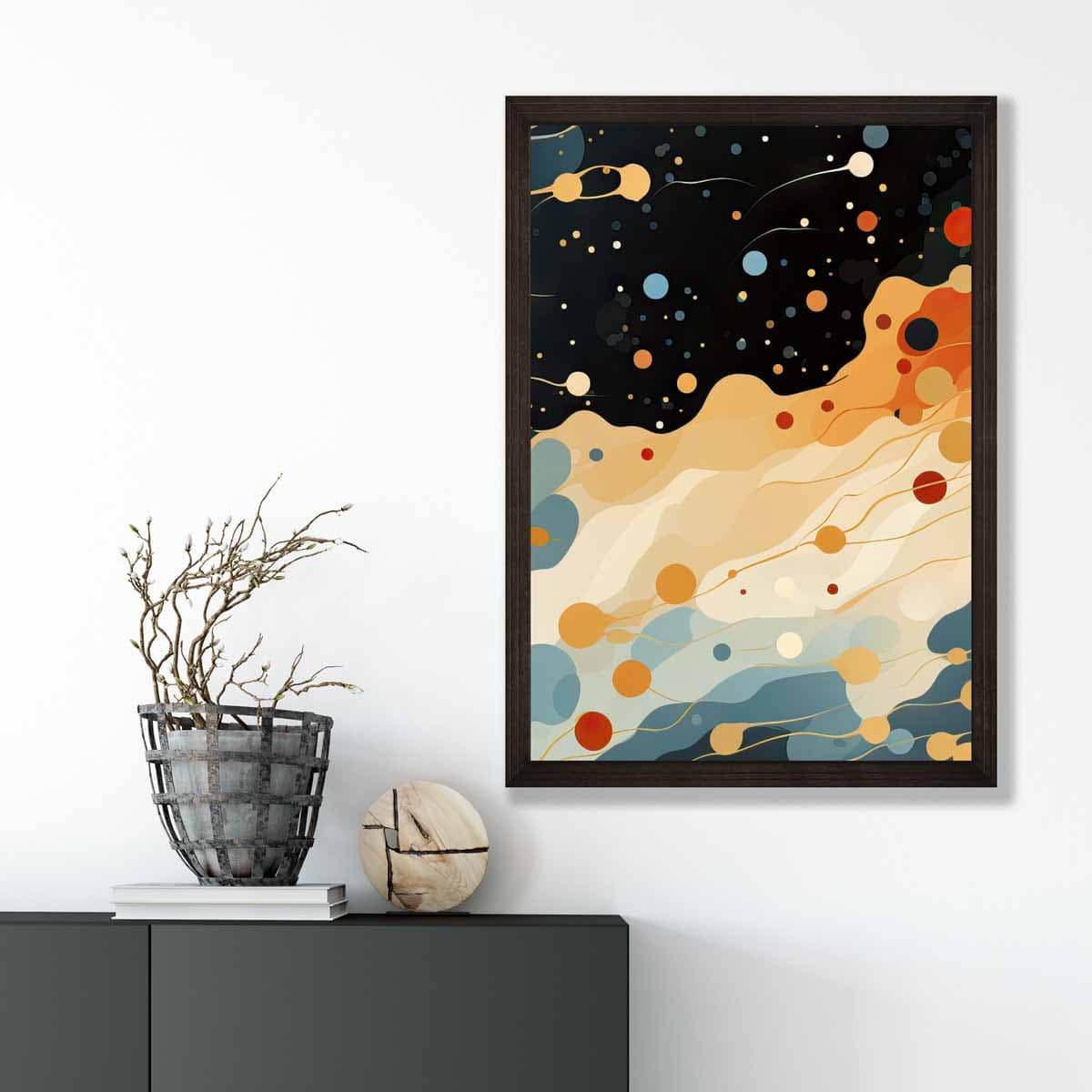 Abstract Fluid Art Print Blue Orange and Red No 4