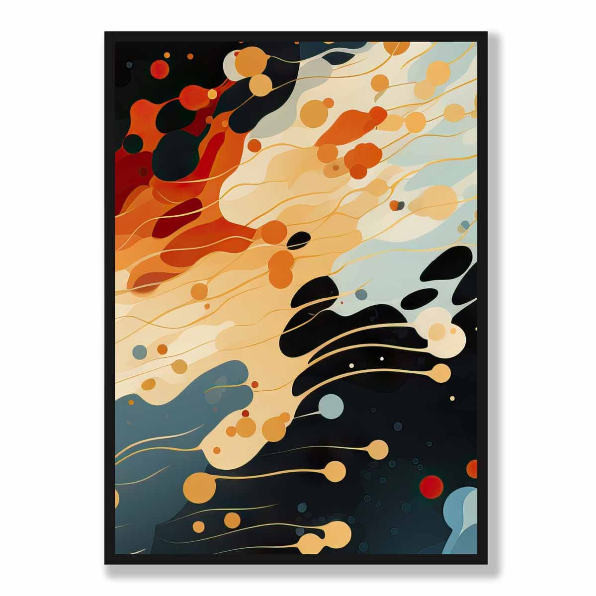 Abstract Fluid Art Print Blue Orange and Red No 5