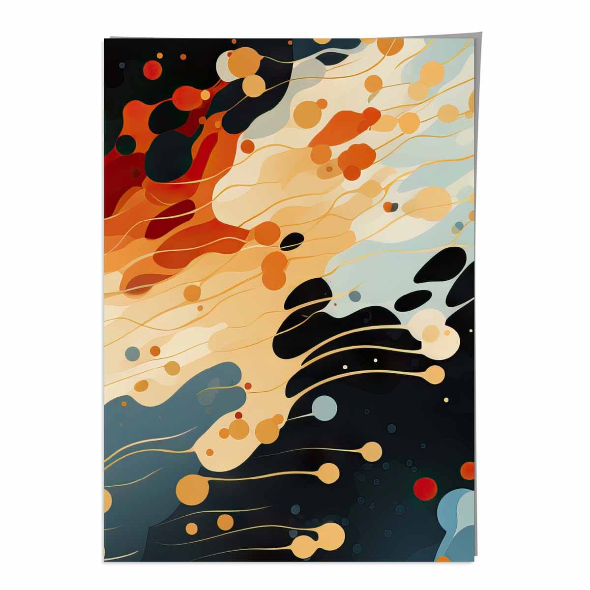Abstract Fluid Art Print Blue Orange and Red No 5