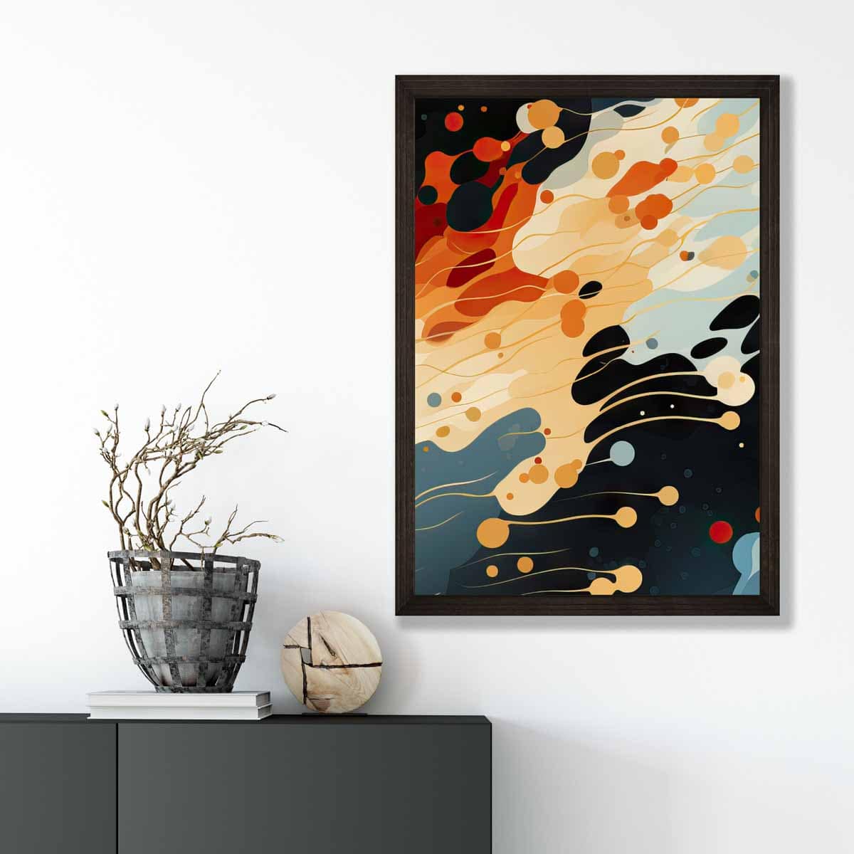 Abstract Fluid Art Print Blue Orange and Red No 5