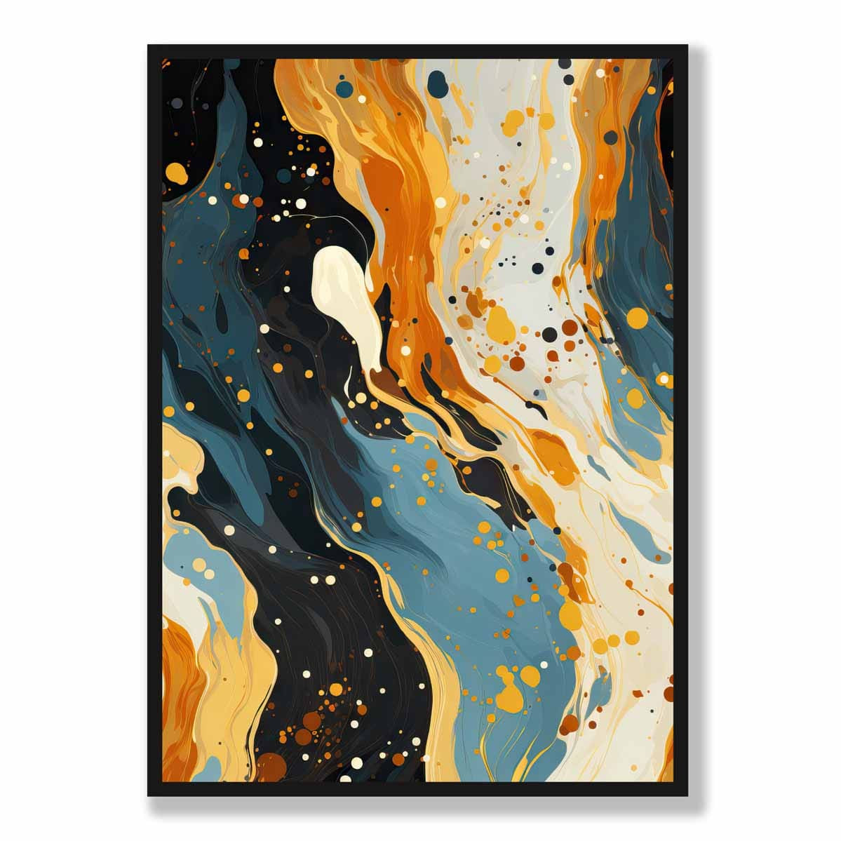 Abstract Painting Fluid Art Print Blue Orange and Beige No 1