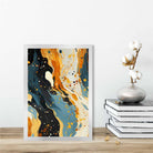 Abstract Painting Fluid Art Print Blue Orange and Beige No 1