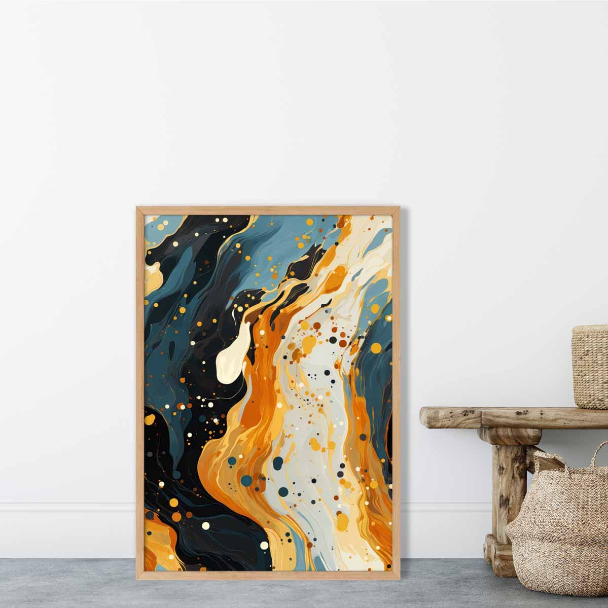 Abstract Painting Fluid Art Print Blue Orange and Beige No 2