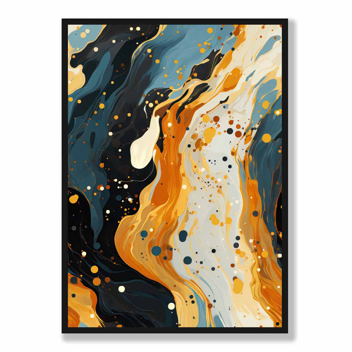 Abstract Painting Fluid Art Print Blue Orange and Beige No 2