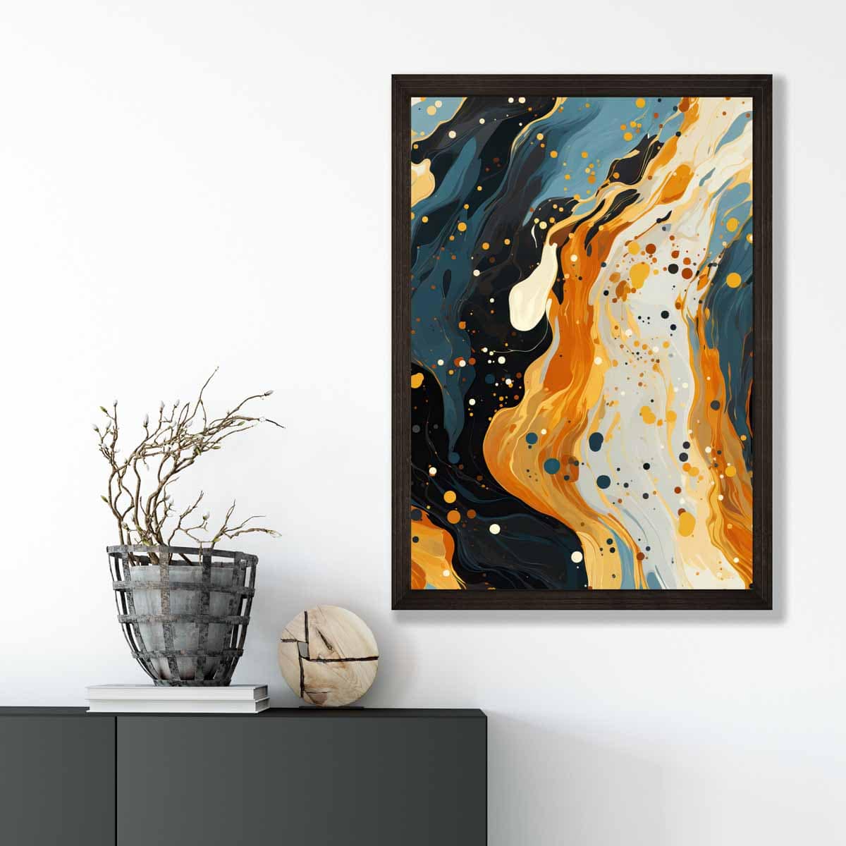 Abstract Painting Fluid Art Print Blue Orange and Beige No 2