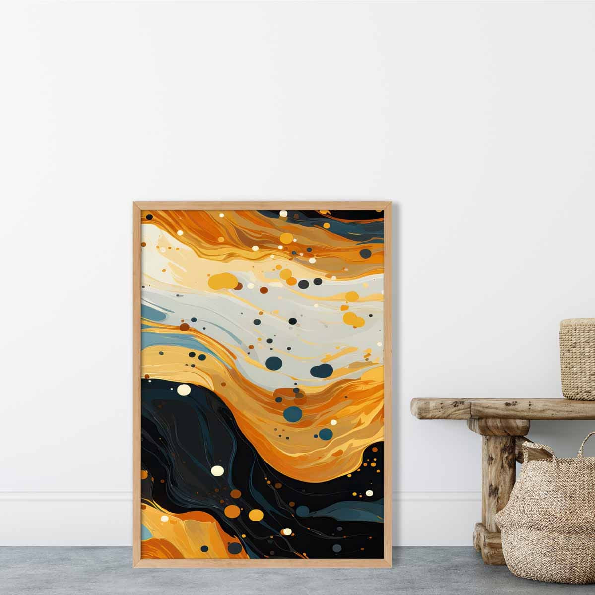 Abstract Painting Fluid Art Print Blue Orange and Beige No 3