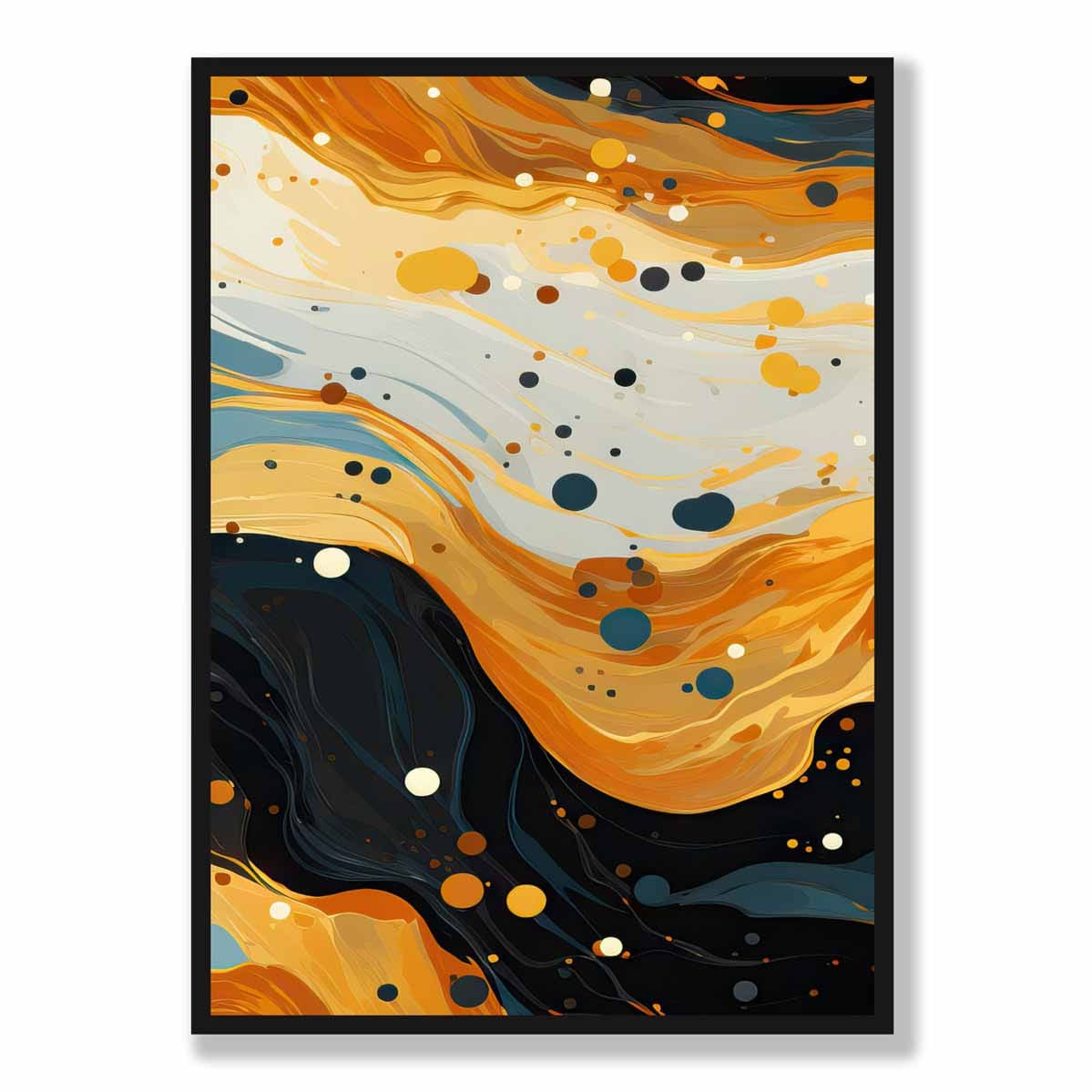 Abstract Painting Fluid Art Print Blue Orange and Beige No 3