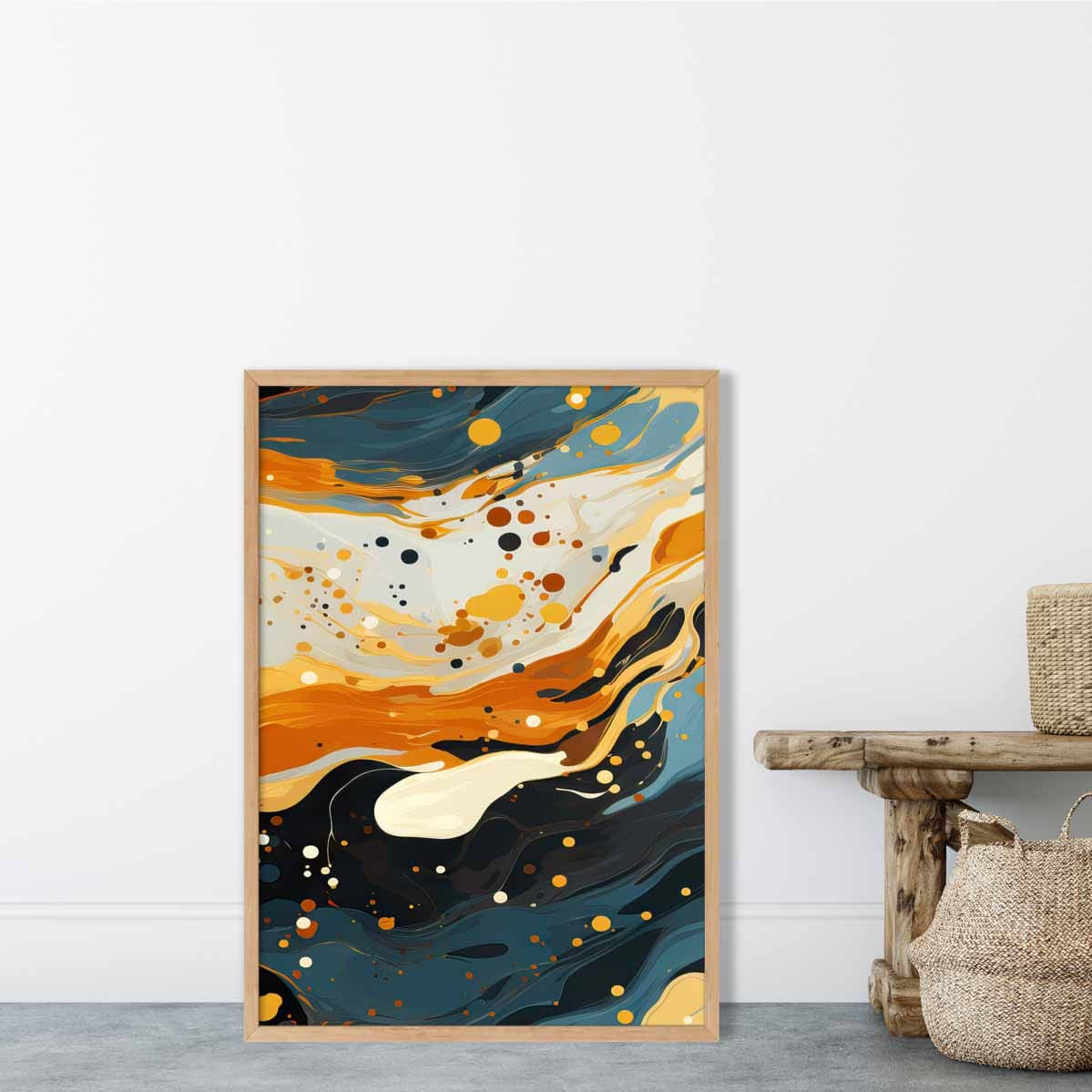 Abstract Painting Fluid Art Print Blue Orange and Beige No 4