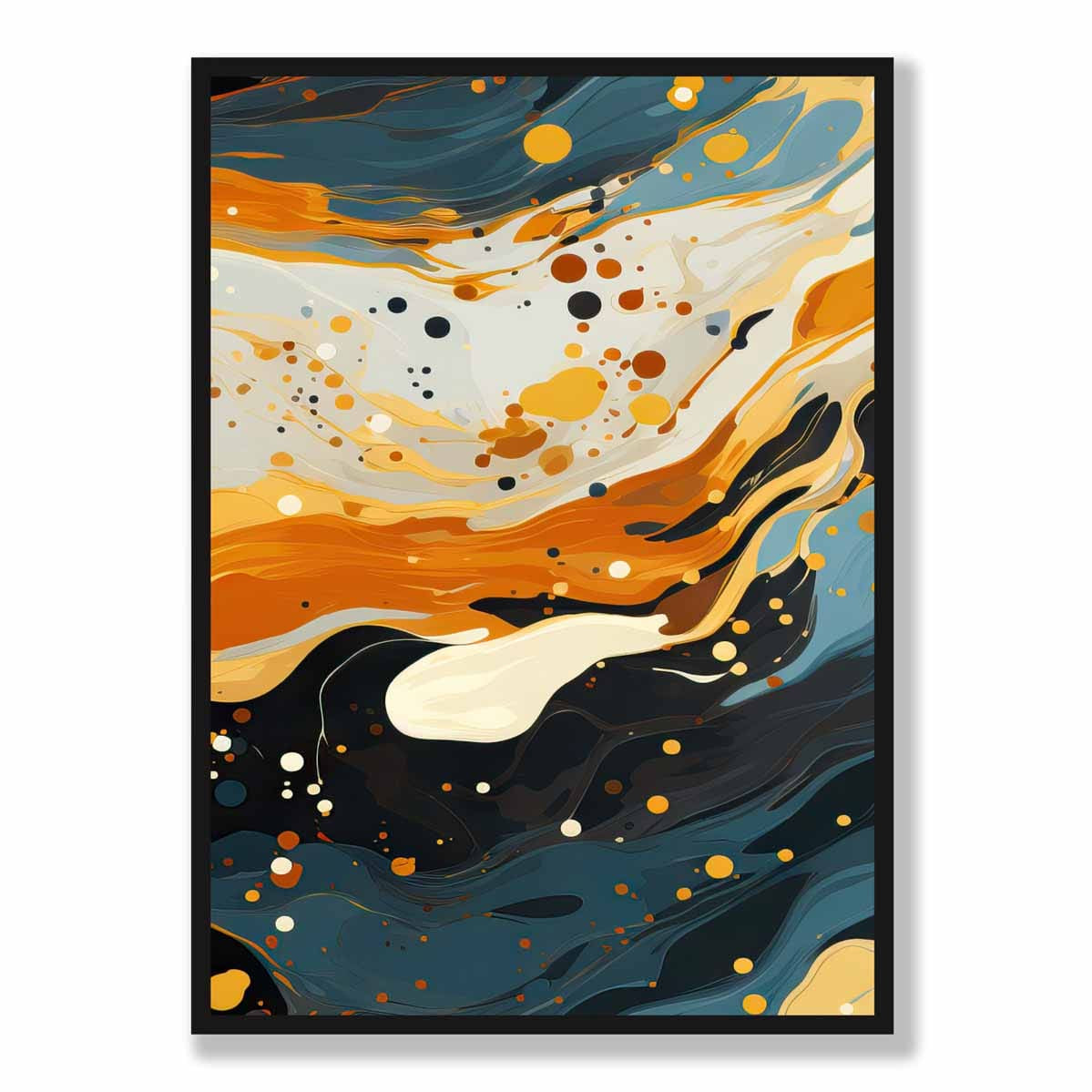 Abstract Painting Fluid Art Print Blue Orange and Beige No 4