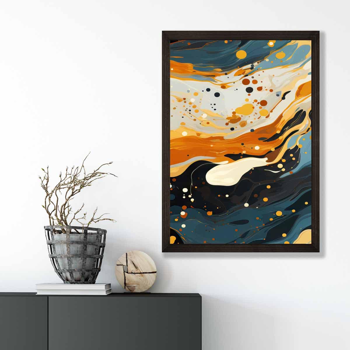 Abstract Painting Fluid Art Print Blue Orange and Beige No 4
