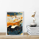 Abstract Painting Fluid Art Print Blue Orange and Beige No 4