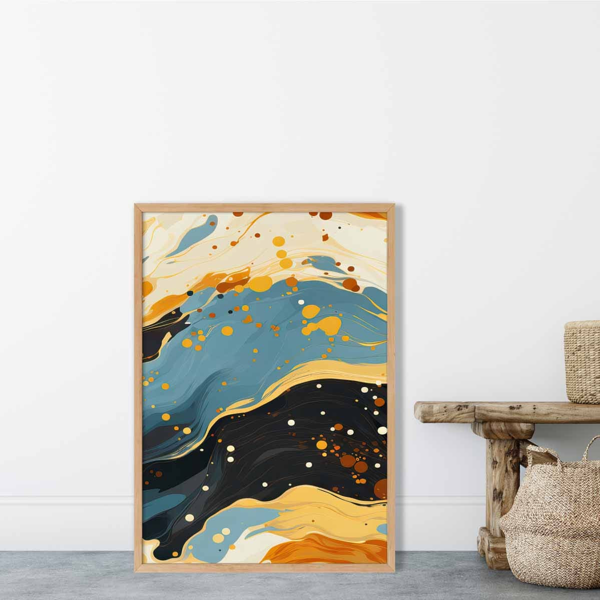 Abstract Painting Fluid Art Print Blue Orange and Beige No 5