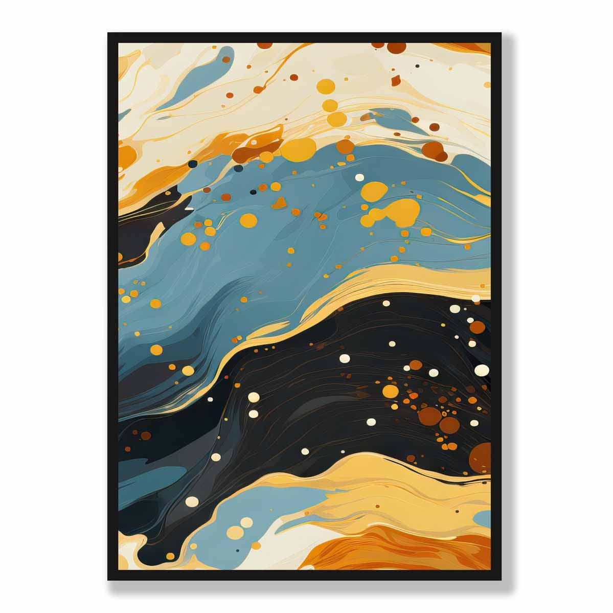 Abstract Painting Fluid Art Print Blue Orange and Beige No 5