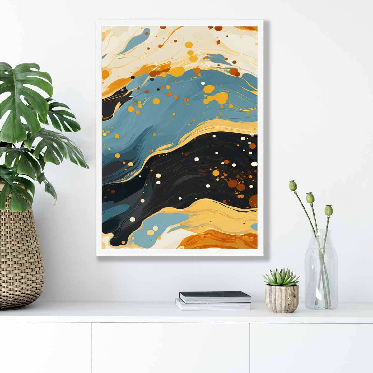 Abstract Painting Fluid Art Print Blue Orange and Beige No 5