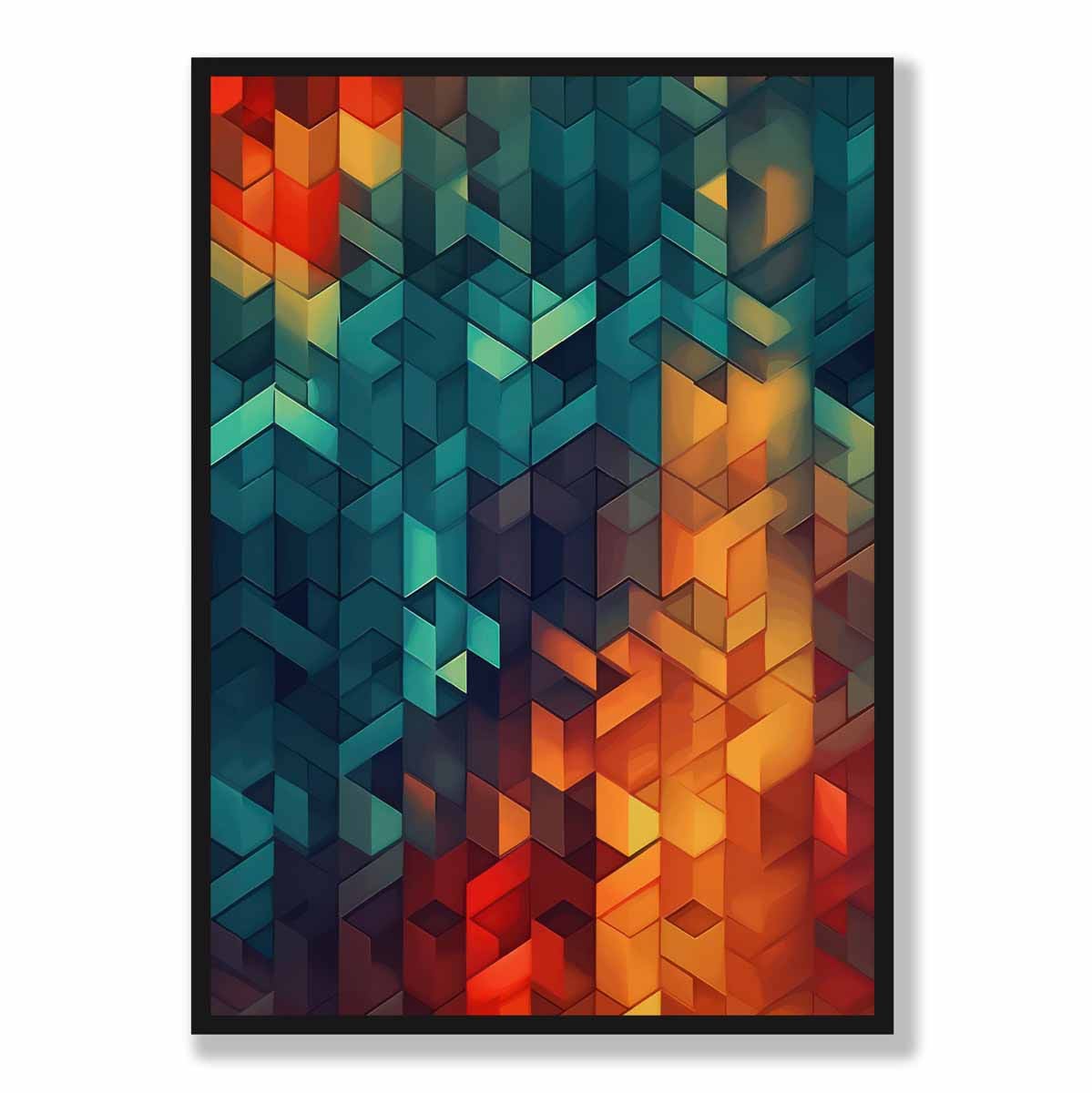 Abstract Geometric Shapes Art Print Blue Orange and Red No 1