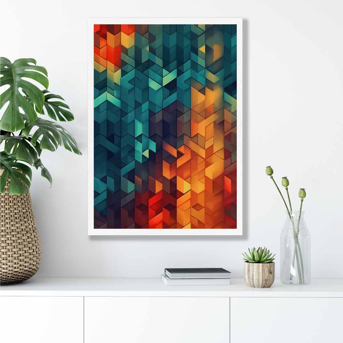 Abstract Geometric Shapes Art Print Blue Orange and Red No 1