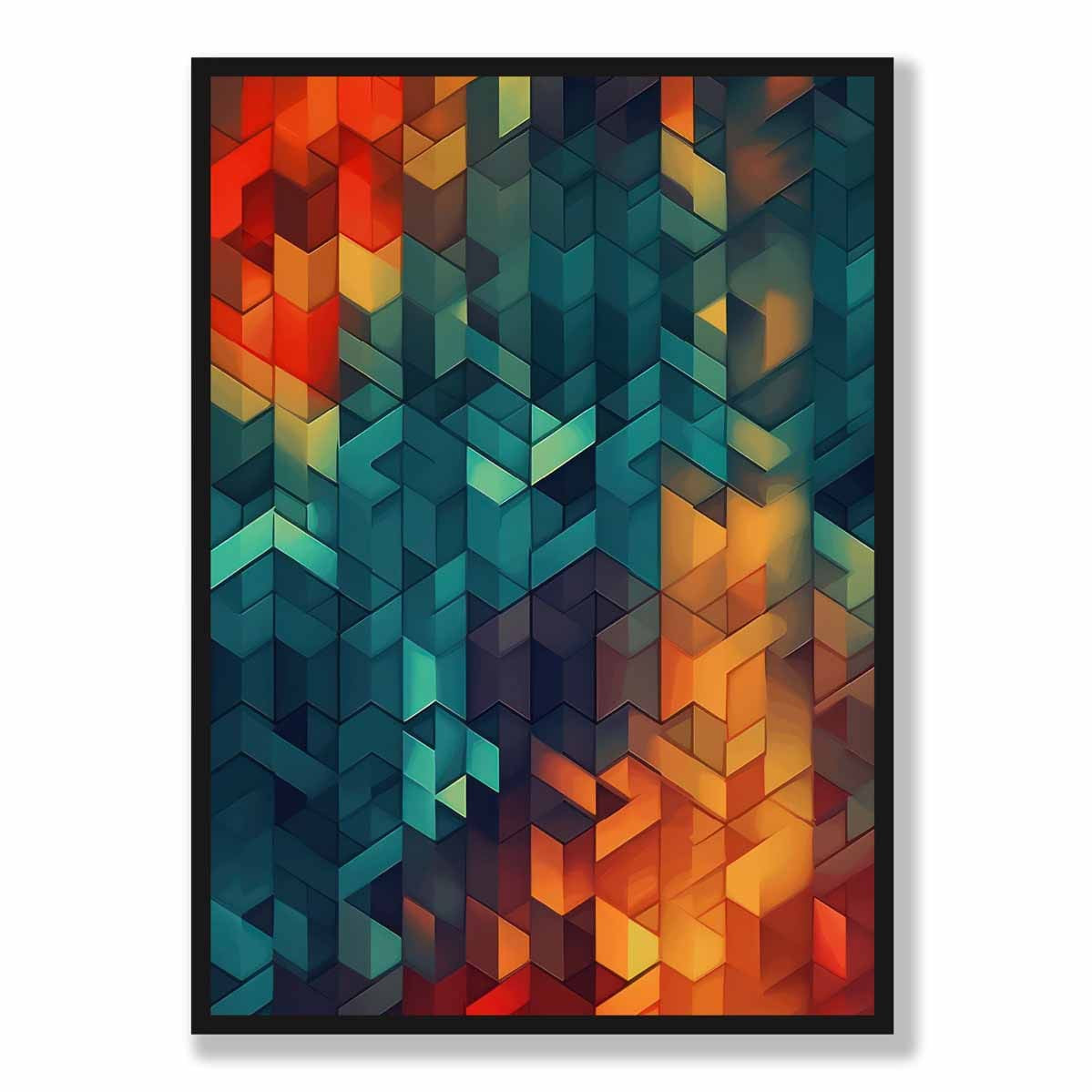 Abstract Geometric Shapes Art Print Blue Orange and Red No 2