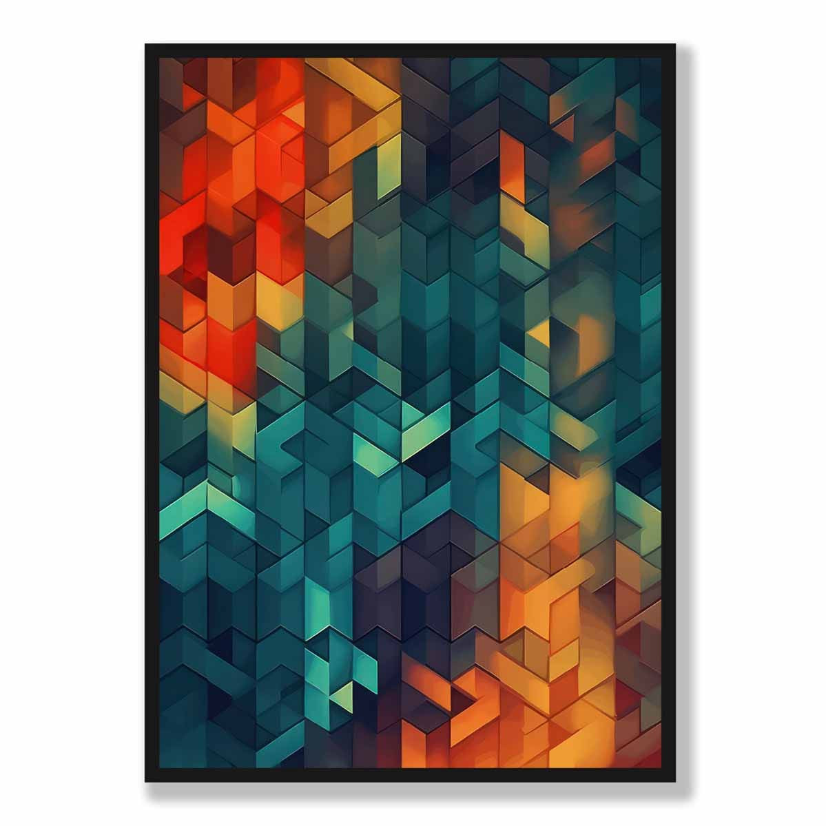 Abstract Geometric Shapes Art Print Blue Orange and Red No 3