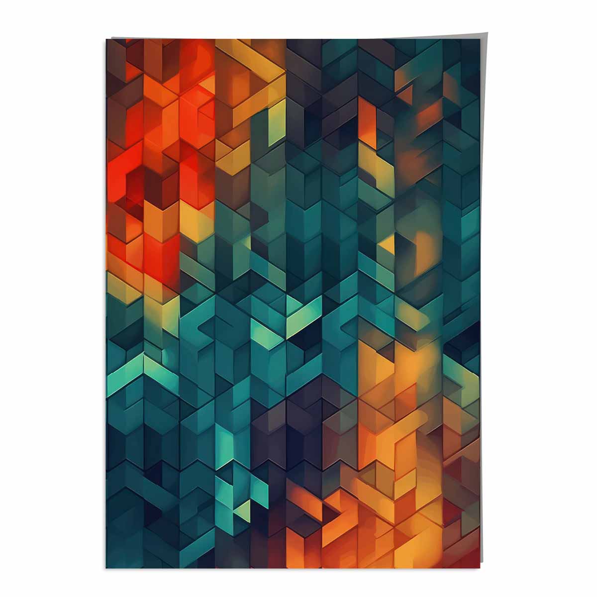 Abstract Geometric Shapes Art Print Blue Orange and Red No 3