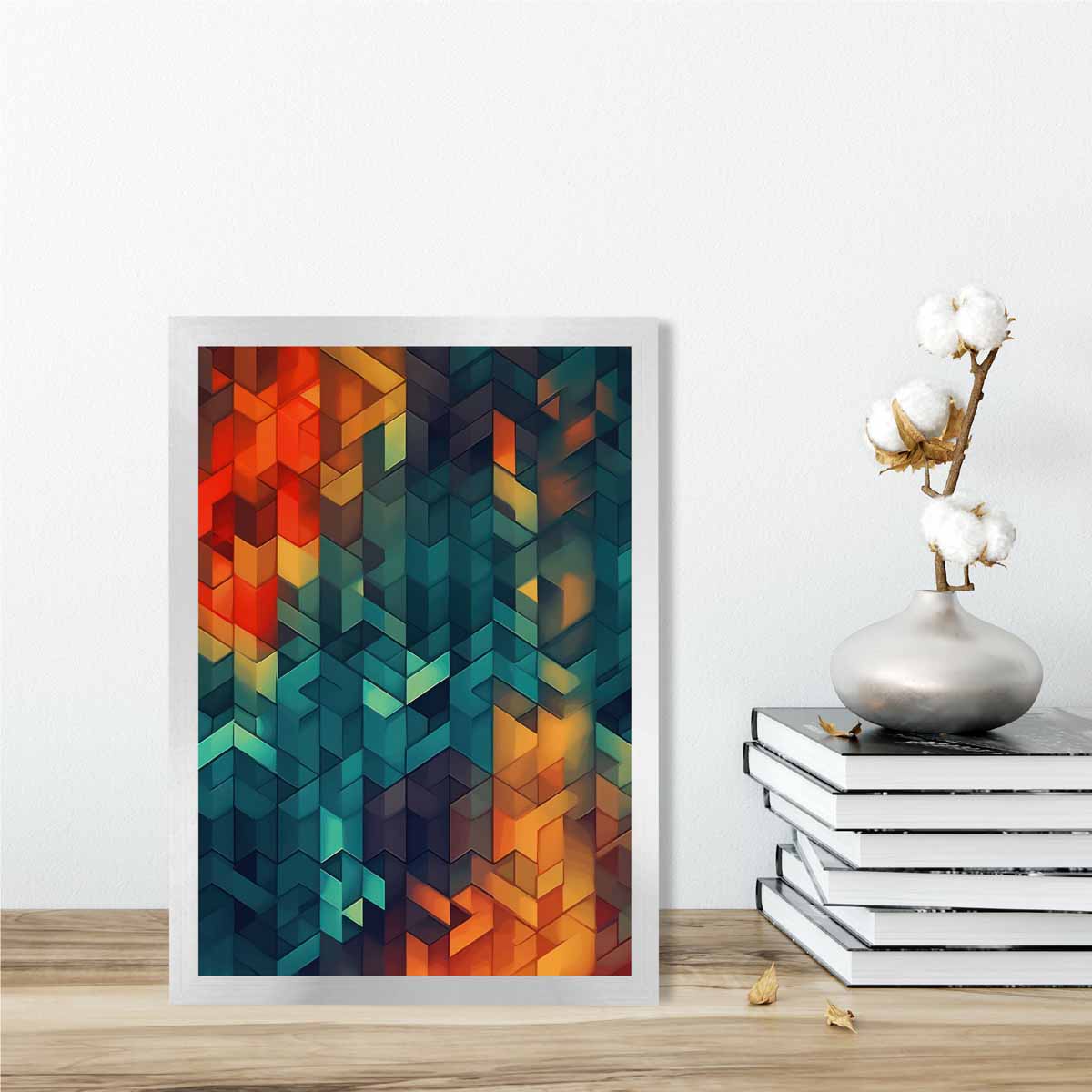 Abstract Geometric Shapes Art Print Blue Orange and Red No 3