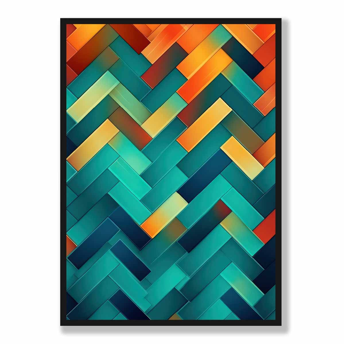 Abstract Geometric Shapes Art Print Teal Blue Orange and Red No 1