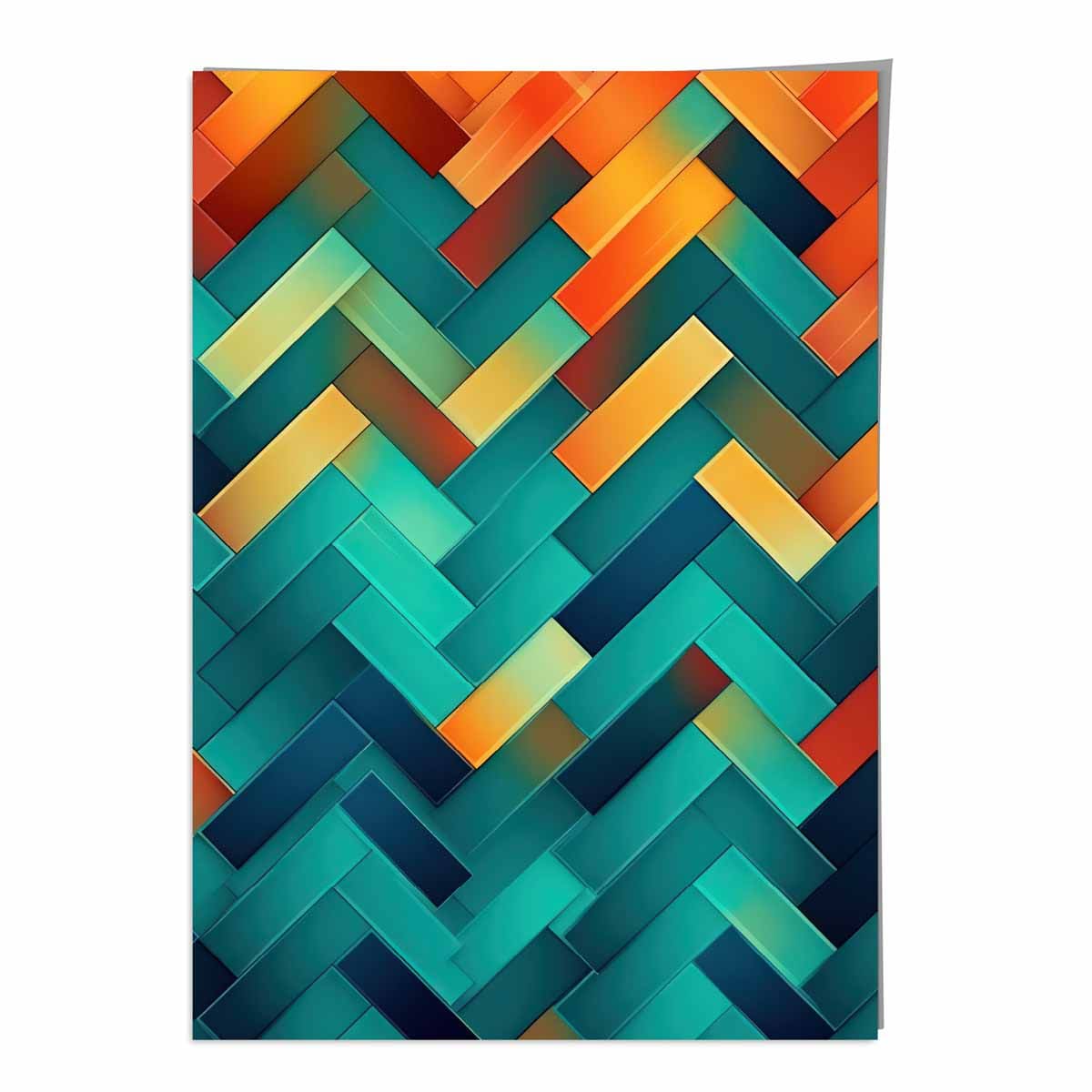 Abstract Geometric Shapes Art Print Teal Blue Orange and Red No 1