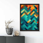 Abstract Geometric Shapes Art Print Teal Blue Orange and Red No 1