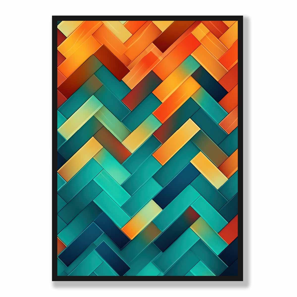Abstract Geometric Shapes Art Print Teal Blue Orange and Red No 2