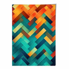Abstract Geometric Shapes Art Print Teal Blue Orange and Red No 2