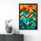 Abstract Geometric Shapes Art Print Teal Blue Orange and Red No 2