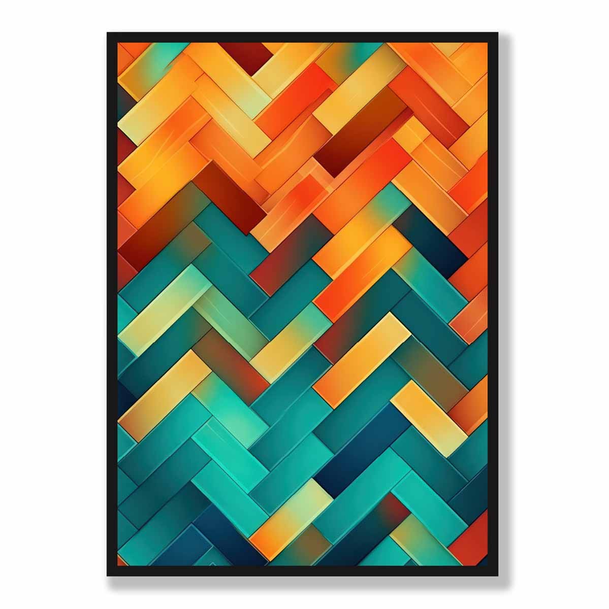 Abstract Geometric Shapes Art Print Teal Blue Orange and Red No 3